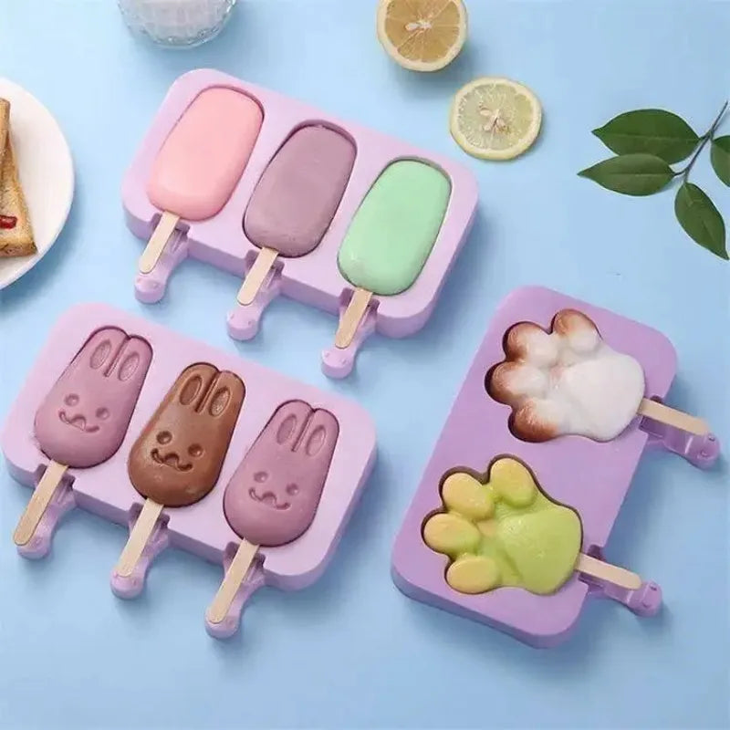 2pc Silicone Ice Cream Mold Popsicle Siamese Molds with Lid DIY Homemade Ice Lolly Mold Cartoon Cute  Handmade Kitchen Tools Secondary image