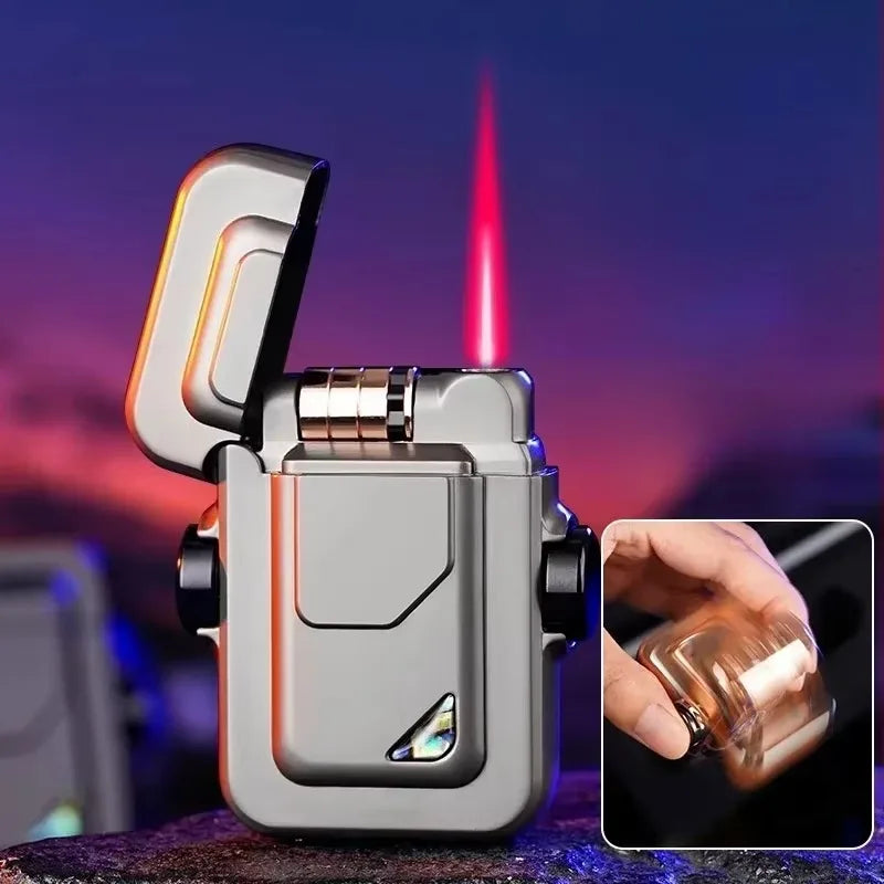 2024 Metal Mecha Gyro Windproof Red Flame Gas Lighter Natural Shell Decoration Roller Battery Ignition Electric Lighters Smoking