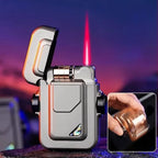 2024 Metal Mecha Gyro Windproof Red Flame Gas Lighter Natural Shell Decoration Roller Battery Ignition Electric Lighters Smoking