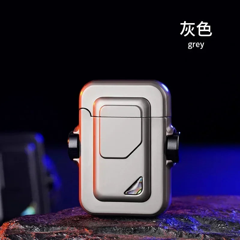 2024 Metal Mecha Gyro Windproof Red Flame Gas Lighter Natural Shell Decoration Roller Battery Ignition Electric Lighters Smoking