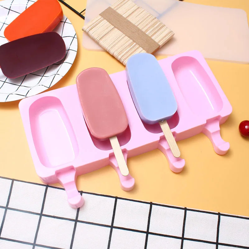 2pc Silicone Ice Cream Mold Popsicle Siamese Molds with Lid DIY Homemade Ice Lolly Mold Cartoon Cute  Handmade Kitchen Tools