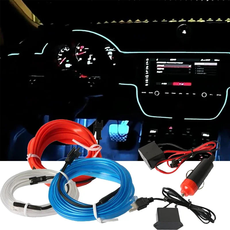 5m Car Interior Accessories Atmosphere Lamp Cold Light Line with USB DIY Decorative Dashboard Console Auto LED Ambient Lights Main image